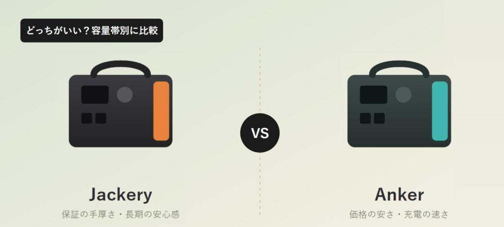 JackeryとAnkerのポータブル電源を並べたVS比較イメージ
